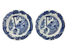 Pair 19th century Chinese blue and white large chargers