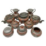 20th century Chinese pewter mounted Yixing tea wares