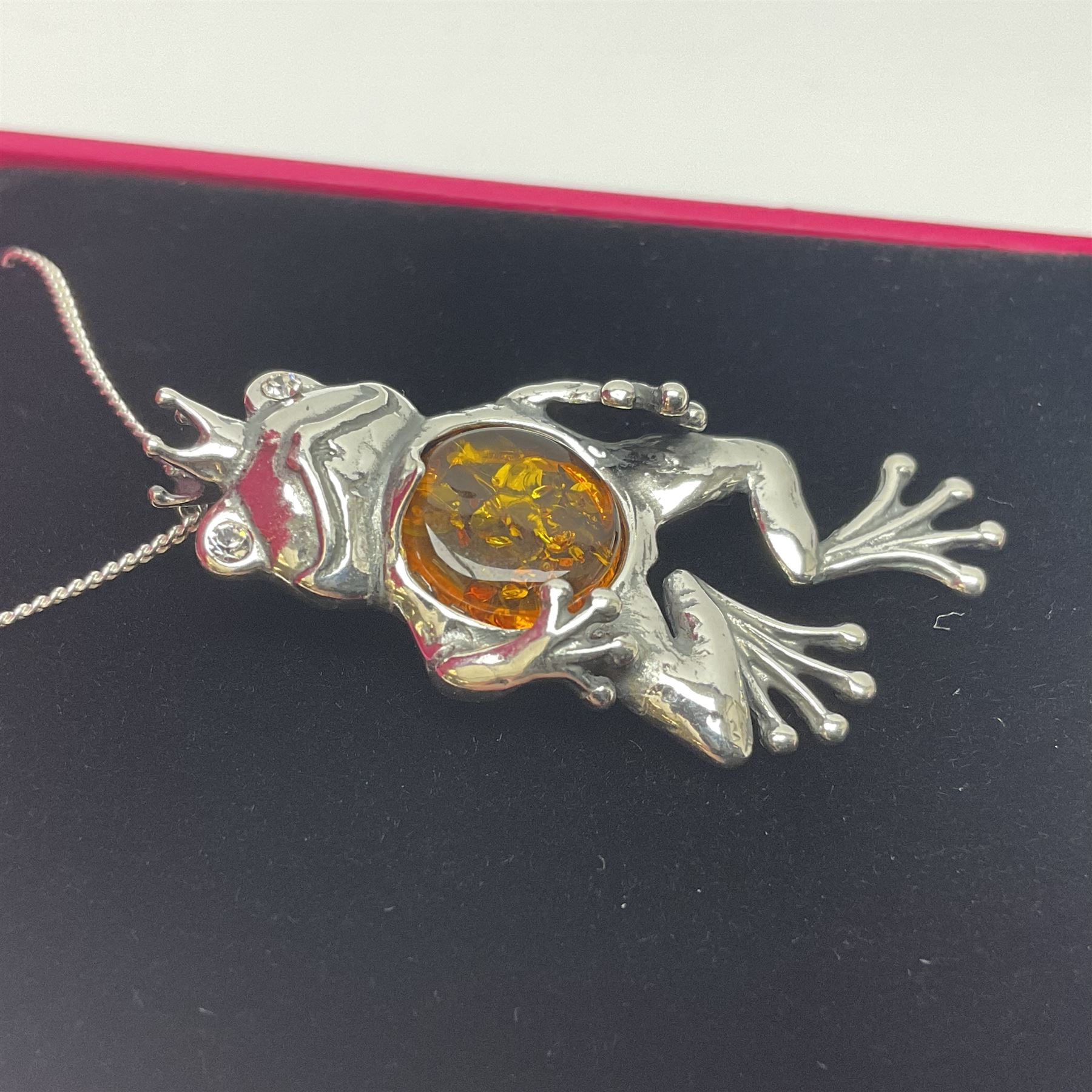 Silver Baltic amber frog prince pendant necklace - Image 3 of 5