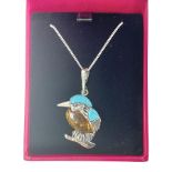 Silver Baltic amber and turquoise kingfisher pendant necklace