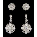 Two pairs of silver cubic zirconia stud earrings