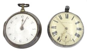 George III silver pair cased verge fusee pocket watch by W E Carter