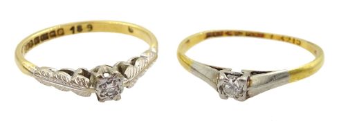 Two 18ct gold single stone diamond rings