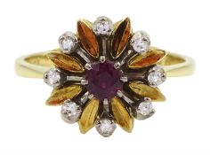 18ct gold ruby and diamond cluster ring