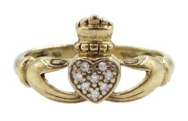 9ct gold diamond set Claddagh ring