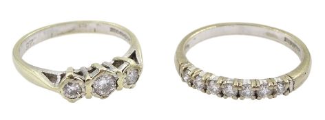 18ct white gold diamond half eternity ring and a 9ct white gold round brilliant cut diamond three st