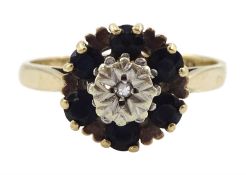 9ct gold sapphire and diamond cluster ring