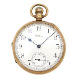 Early 20th century 9ct gold open face keyless lever 'Traveler' pocket watch by American Watch Co