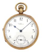 Early 20th century 9ct gold open face keyless lever 'Traveler' pocket watch by American Watch Co