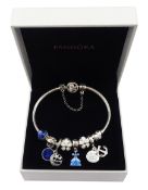 Pandora Moments flower clasp silver bracelet with Disney Cinderella charm