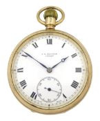 Early 20th century 9ct gold open face keyless lever pocket watch by J. W. Benson