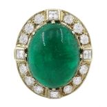 Gold emerald and diamond ring