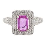 18ct white gold pink sapphire and diamond cluster ring