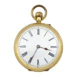 Early 20th century 18ct gold open face keyless cylinder fob watch