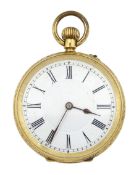 Early 20th century 18ct gold open face keyless cylinder fob watch