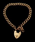 Edwardian 9ct rose gold curb link bracelet with heart padlock clasp