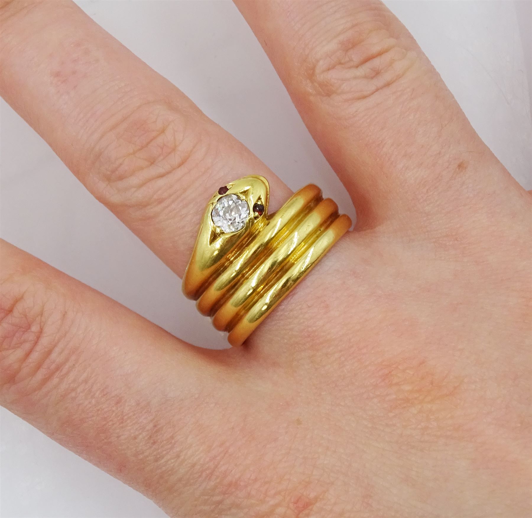 Victorian 18ct gold coiled snake ring - Image 2 of 7
