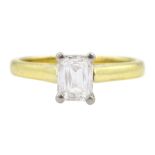 18ct gold single stone rectangular cut diamond ring