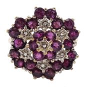9ct ruby and diamond flower cluster ring