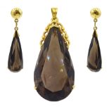 14ct gold pear cut smokey quartz pendant