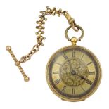 19th century 18ct gold open face key wound cylinder fob watch