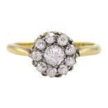 Edwardian 18ct gold old cut diamond cluster ring