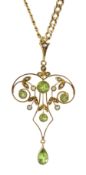 Edwardian gold peridot and seed pearl pendant