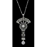 Silver Art Deco style cubic zirconia openwork pendant necklace