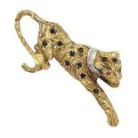9ct gold sapphire leopard brooch