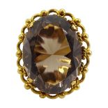 14ct gold single stone large oval smokey quartz ring