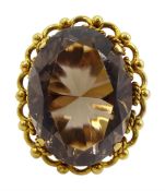 14ct gold single stone large oval smokey quartz ring