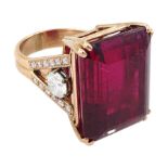 Rose gold rubellite tourmaline and diamond ring