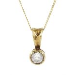 9ct gold bezel set single stone round brilliant cut diamond pendant