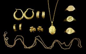 9ct gold jewellery including hoop earrings