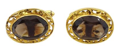 Pair of 14ct gold smokey quartz cufflinks