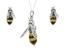 Silver Baltic amber honey bee pendant necklace