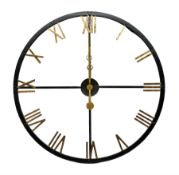 Distressed black and brushed gold metal skeleton station clock
