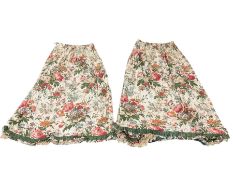 Pair curtains - ivory ground fabric decorated with foliate branches with flower heads and roses