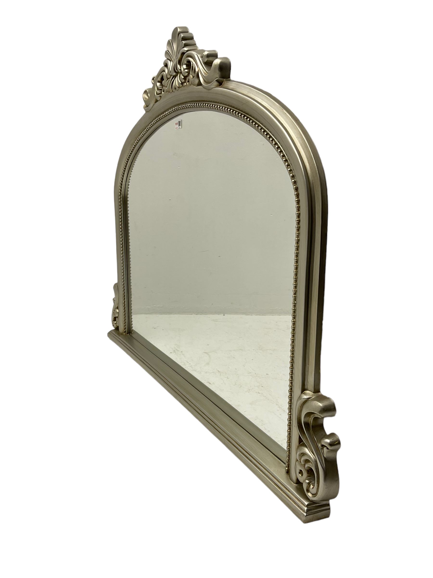 Arch top overmantle mirror in silvered frame - Image 2 of 2