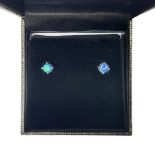 Pair of silver blue opal stud earrings