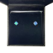 Pair of silver blue opal stud earrings