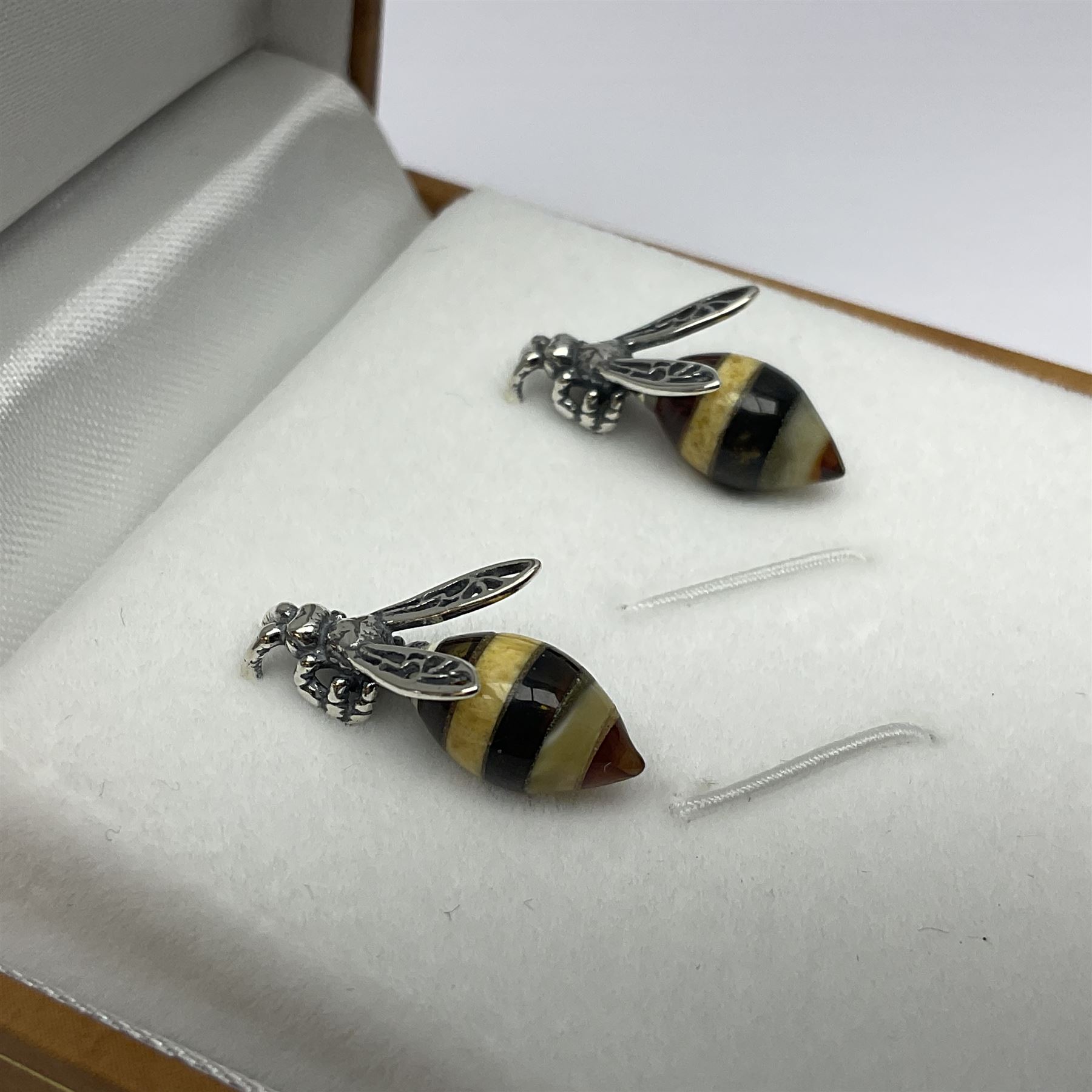 Pair of silver Baltic amber honey bee stud earrings - Image 2 of 3