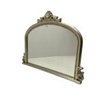 Arch top overmantle mirror in silvered frame