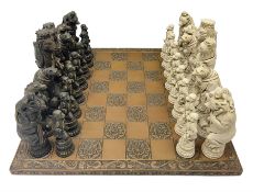 Chess set and resin chess pieces moulded as various animals