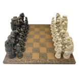 Chess set and resin chess pieces moulded as various animals