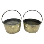 Two large brass jam pans