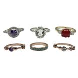 Six silver and silver-gilt stone set rings