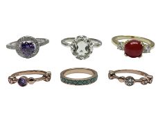Six silver and silver-gilt stone set rings