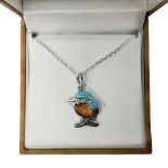 Silver Baltic amber and turquoise kingfisher pendant necklace