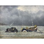 Jack Rigg (British 1927-): Towing the Lifeboat at 'Filey'